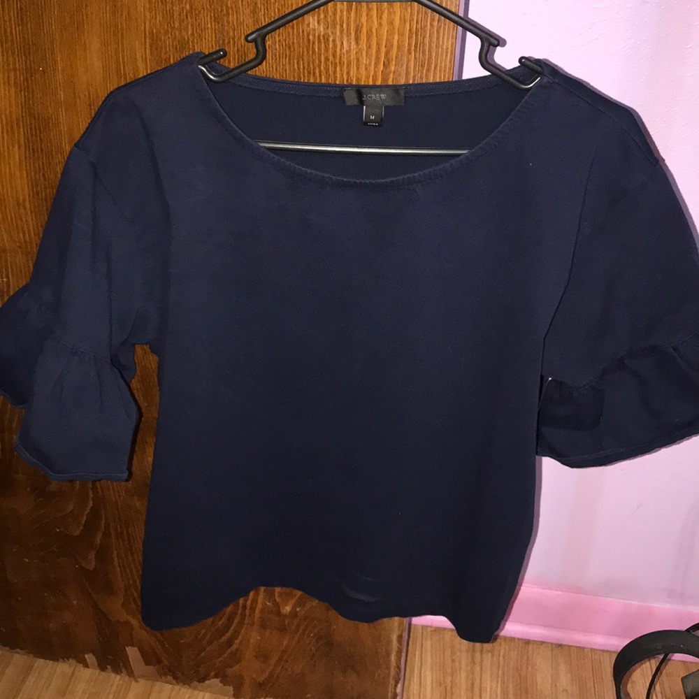 Navy Ruffle-sleeve Blouse